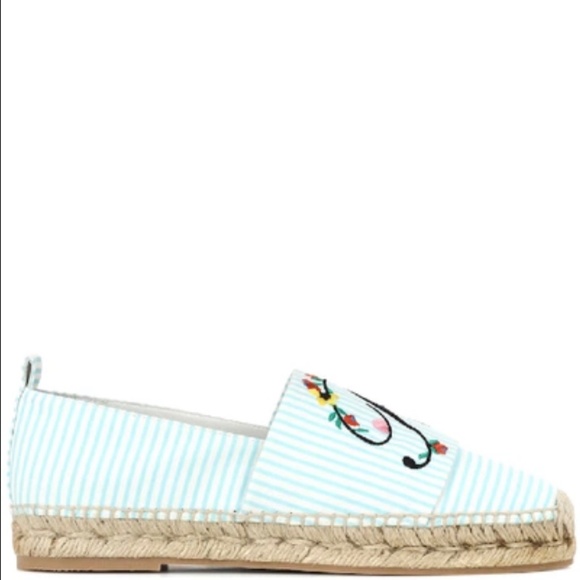 ROGER VIVIER Blooming Rv Embroidered Striped Canvas Espadrilles Blue Size 7 - Picture 2 of 12